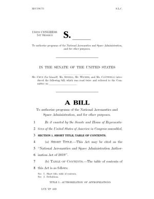 A BILL to Authorize Programs of the National Aeronautics and Space Administration, and for Other Purposes