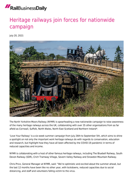 Heritage Railways Join Forces for Nationwide Campaign