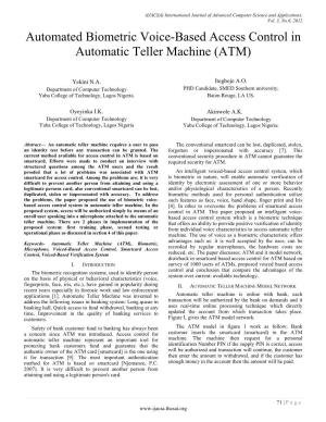 Automated Biometric Voice-Based Access Control in Automatic Teller Machine (ATM)