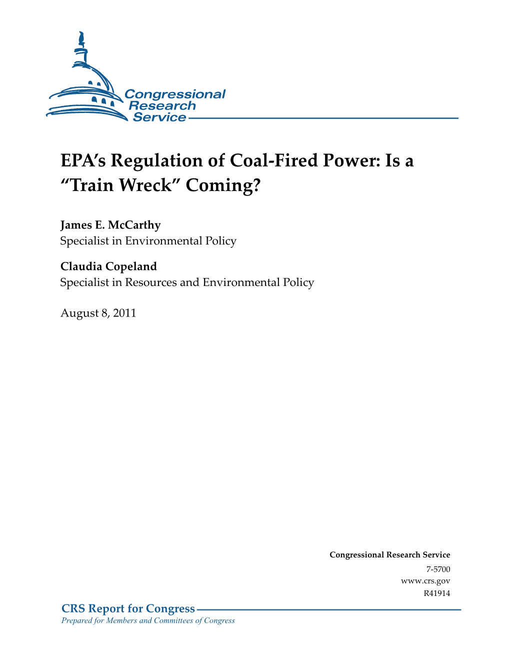 EPA's Regulation of Coal-Fired Power: Is a “Train Wreck” Coming?