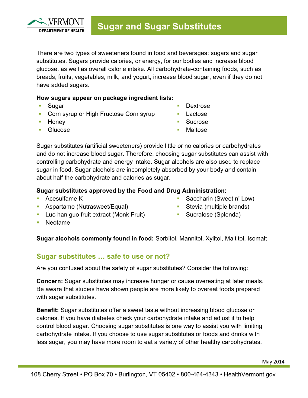 Sugar and Sugar Substitutes