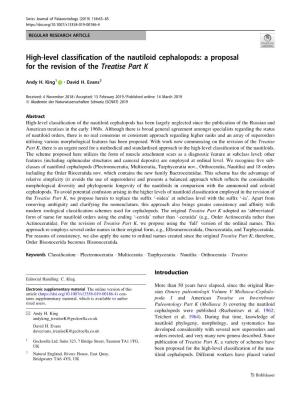 High-Level Classification of the Nautiloid Cephalopods: a Proposal for the Revision of the Treatise Part K