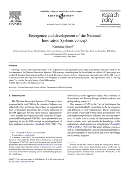 Emergence and Development of the National Innovation Systems Concept
