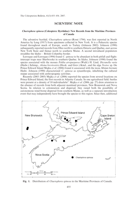 Chaetophora Spinosa (Coleoptera: Byrrhidae): New Records from the Maritime Provinces of Canada