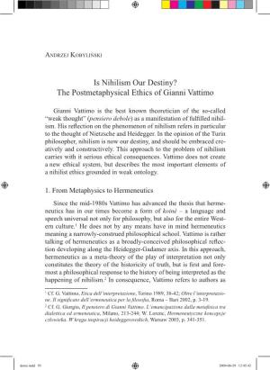 The Postmetaphysical Ethics of Gianni Vattimo