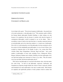 Aesthetic Contextualism Jerrold Levinson University of Maryland