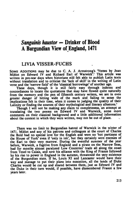 Sanguinis Haustor - Drinker of Blood a Burgundian View of England,1471