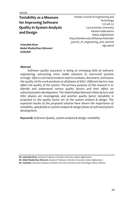 Testability As a Measure for Improving Software Quality in System Analysis