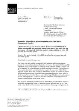 2015-11-16 Case Number: NV-06183-15 Secretariat of the Convention on Biological Diversity United Nations Environment Programme I