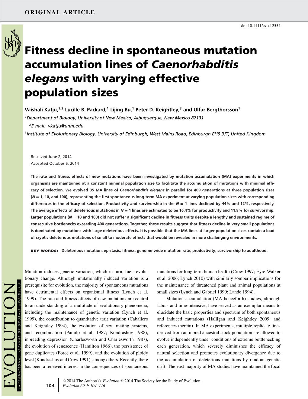 Fitness Decline in Spontaneous Mutation Accumulation Lines of Caenorhabditis Elegans with Varying Effective Population Sizes