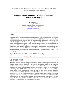 Bringing Rigour in Qualitative Social Research: the Use of a CAQDAS