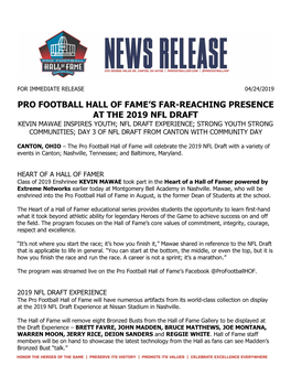 Pro Football Hall of Fame's Far-Reaching Presence At