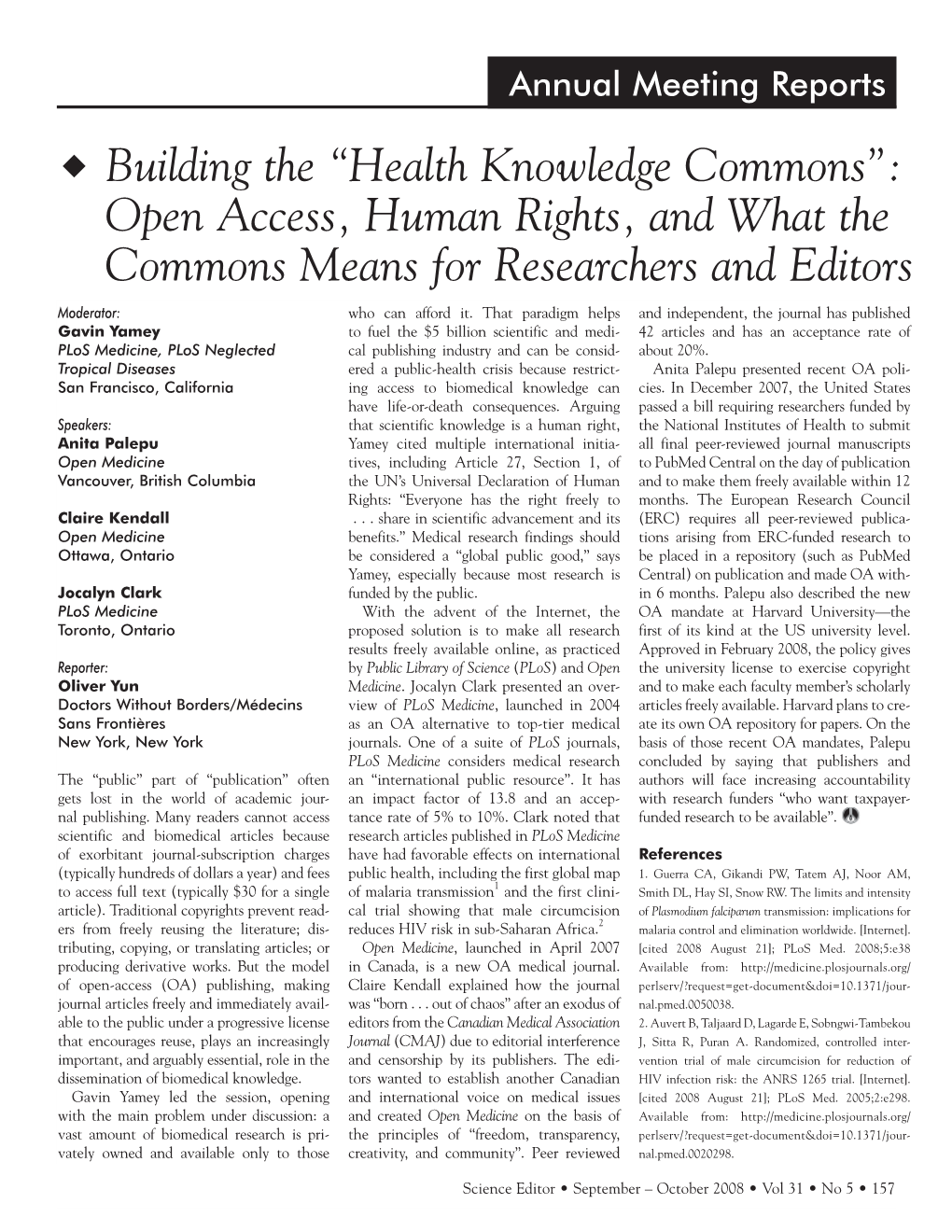 Health Knowledge Commons”: Open Access, Human Rights, and What the Commons Means for Researchers and Editors