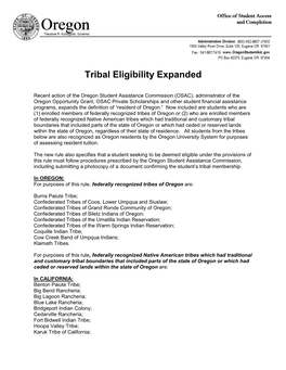 Tribal Eligibility Expanded
