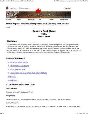 Country Fact Sheet PERU March 2007