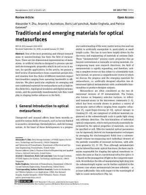 Traditional and Emerging Materials for Optical Metasurfaces
