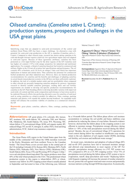 Camelina Sativa L Crantz): Production Systems, Prospects and Challenges in the USA Great Plains