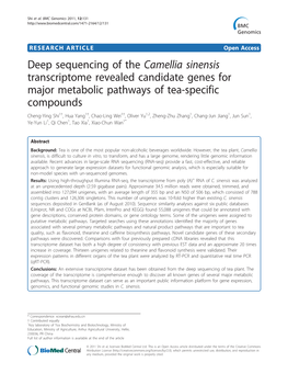 Deep Sequencing of the Camellia Sinensis Transcriptome Revealed