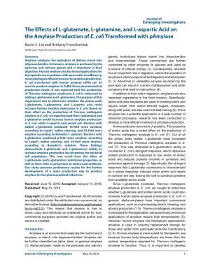 The Effects of L-Glutamate, L-Glutamine, and L-Aspartic Acid on the Amylase Production of E