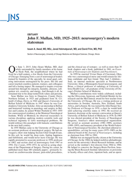 John F. Mullan, MD, 1925–2015: Neurosurgery's Modern Statesman