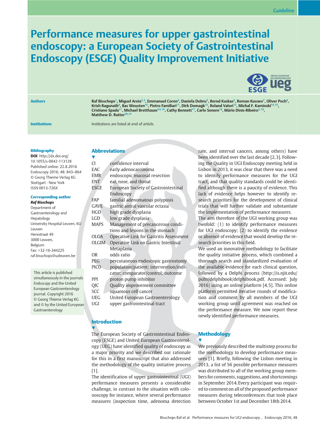 Performance Measures for Upper Gastrointestinal Endoscopy: a European Society of Gastrointestinal Endoscopy (ESGE) Quality Improvement Initiative