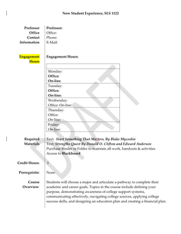 New Student Experience, SLS 1122