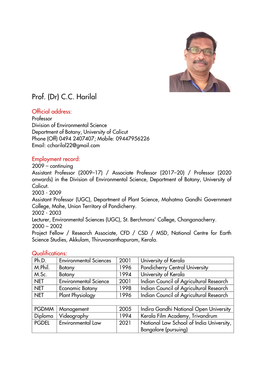 Prof. (Dr) C.C. Harilal
