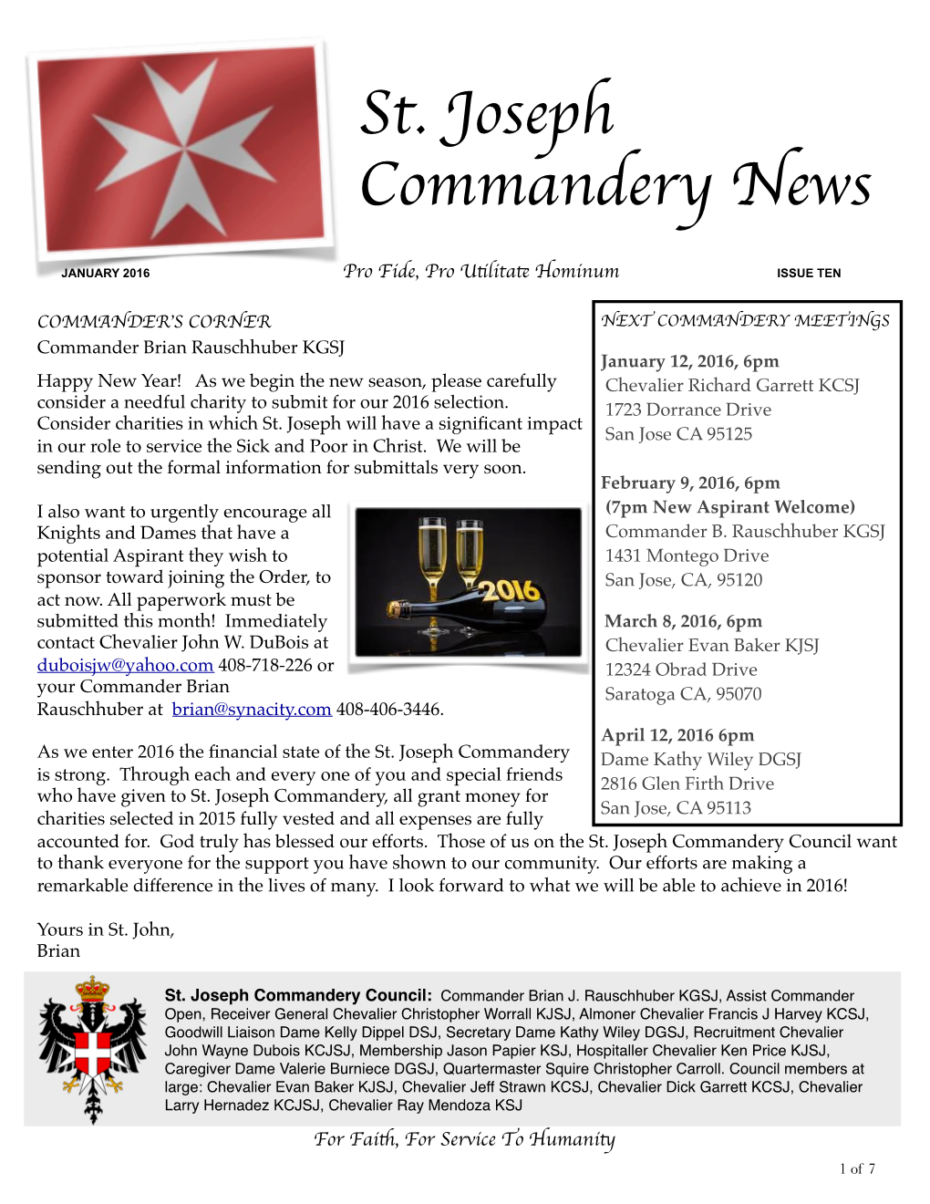 St. Joseph Commandery News