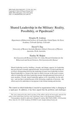 Shared Leadership in the Military: Reality, Possibility, Or Pipedream?