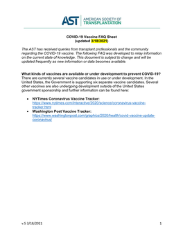 V.5 3/18/2021 1 COVID-19 Vaccine FAQ Sheet
