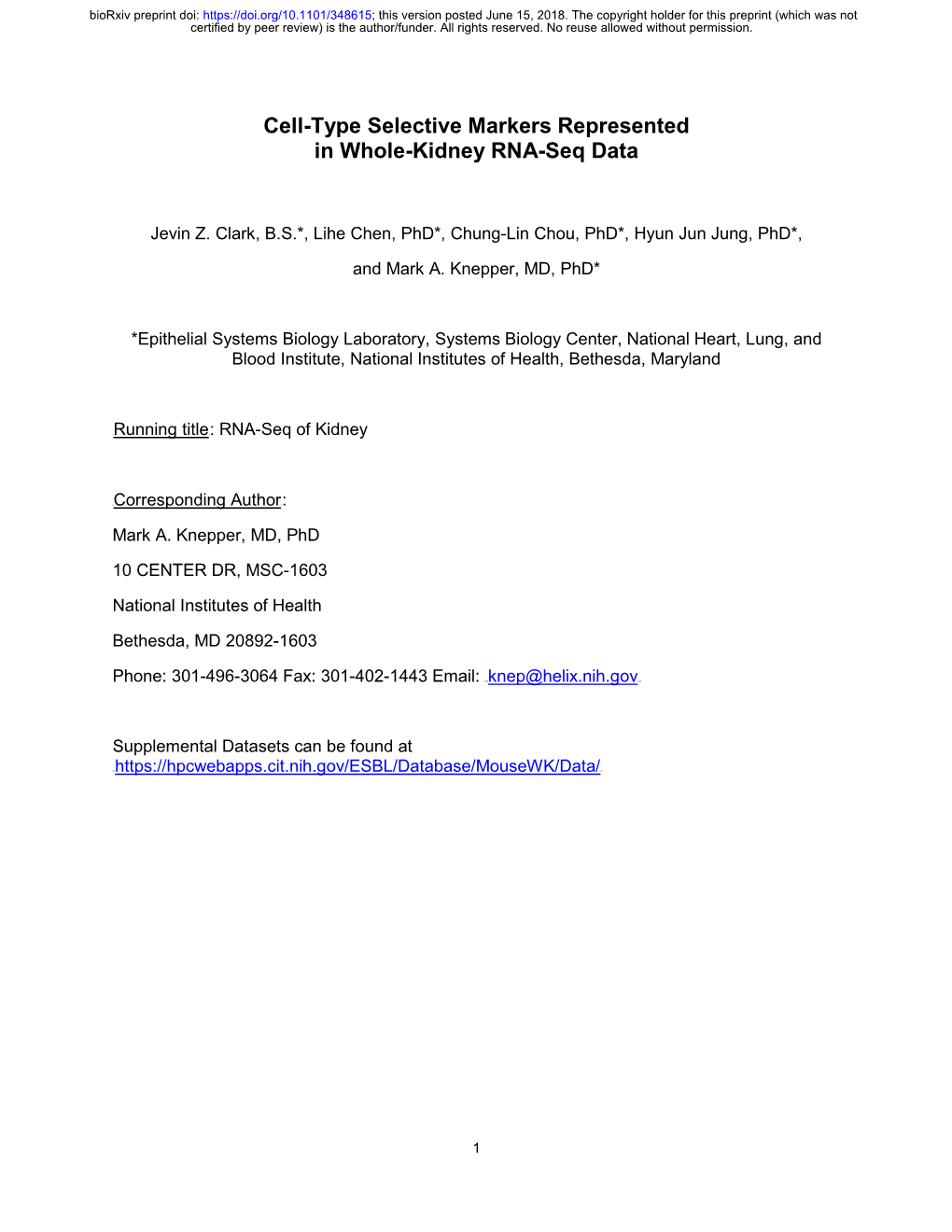 Cell-Type Selective Markers Represented in Whole-Kidney RNA-Seq Data