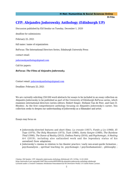 Alejandro Jodorowsky Anthology (Edinburgh UP)
