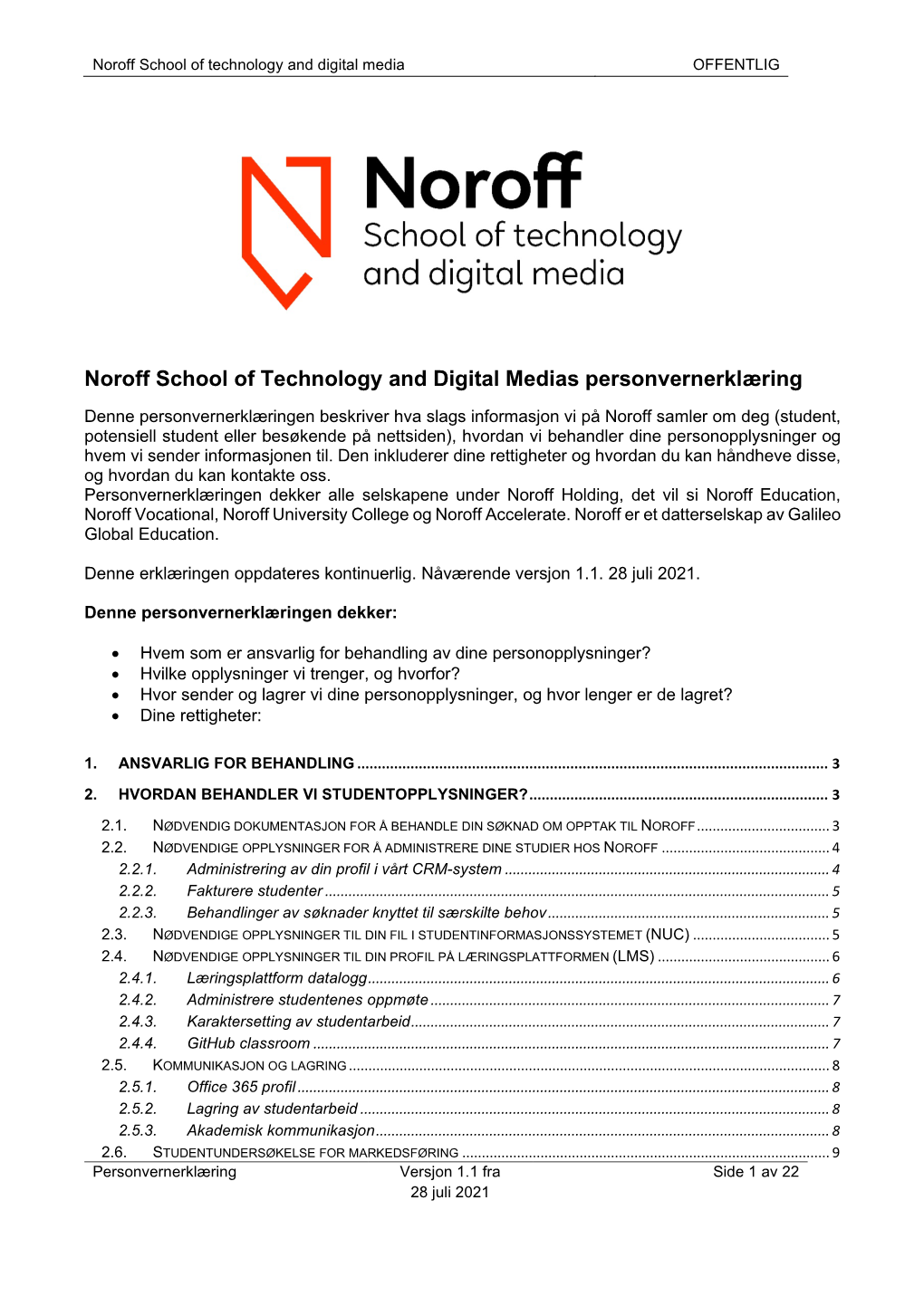 Noroff School of Technology and Digital Medias Personvernerklæring