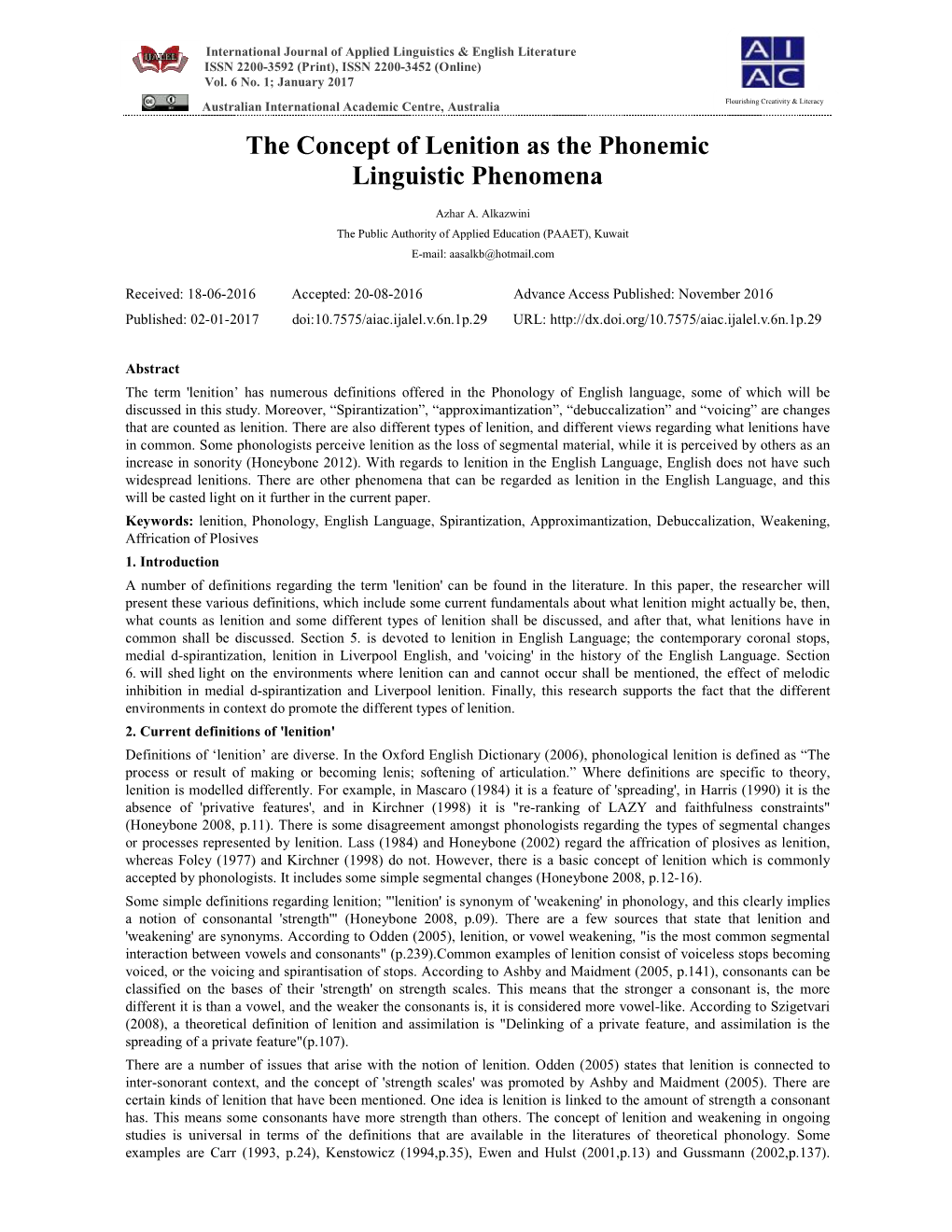 The Concept of Lenition As the Phonemic Linguistic Phenomena
