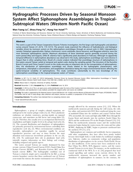 Hydrographic Processes Driven by Seasonal Monsoon System Affect Siphonophore Assemblages in Tropical- Subtropical Waters (Western North Pacific Ocean)