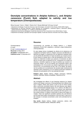 Osmolyte Concentrations in Atriplex Halimus L