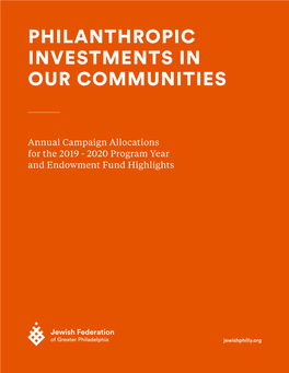 Jewish Federation FY20 Campaign Allocations and Endowment Highlight
