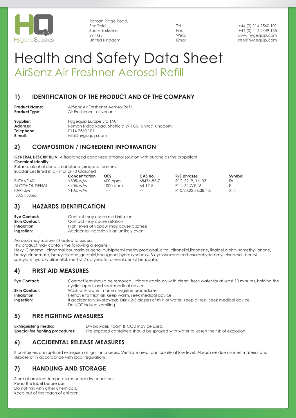 Health And Safety Data Sheet Airsenz Air Freshner Aerosol Refill Docslib 5744