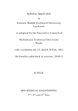 Syllabus Applicable in Gautam Buddh Technical University Lucknow Is