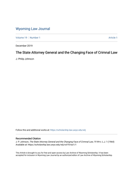 The State Attorney General and the Changing Face of Crimnal Law