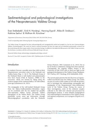 Sedimentological and Palynological Investigations of the Neoproterozoic Valdres Group