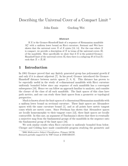 Describing the Universal Cover of a Compact Limit ∗