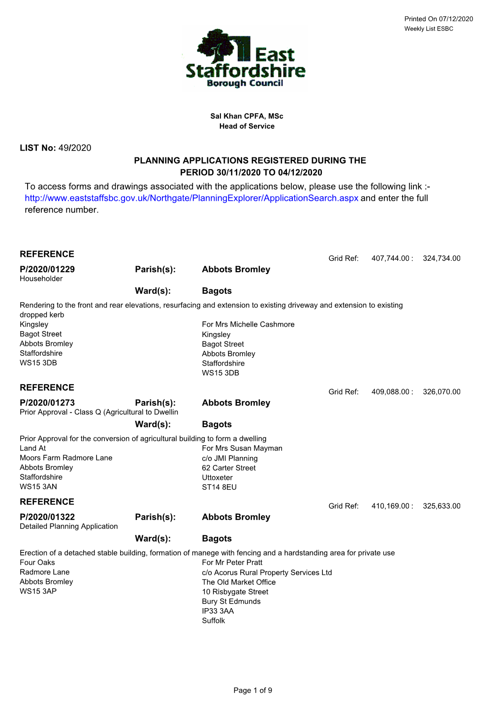 Application List Week Ending 04.12.20