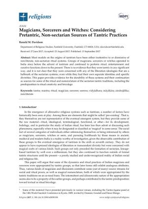 Magicians, Sorcerers and Witches: Considering Pretantric, Non-Sectarian Sources of Tantric Practices