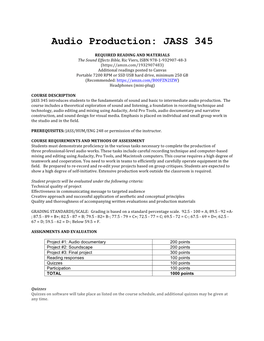 Audio Production: JASS 345