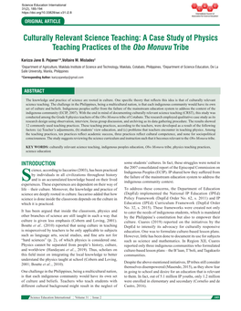 A Case Study of Physics Teaching Practices of the Obo Monuvu Tribe