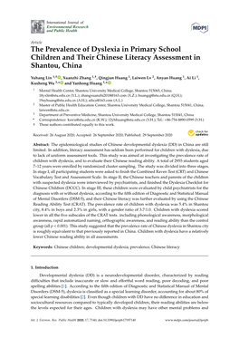 The Prevalence of Dyslexia in Primary School Children and Their Chinese Literacy Assessment in Shantou, China