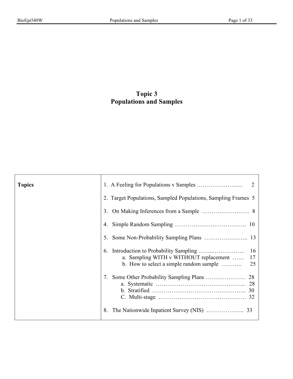 Topic 3 Populations and Samples