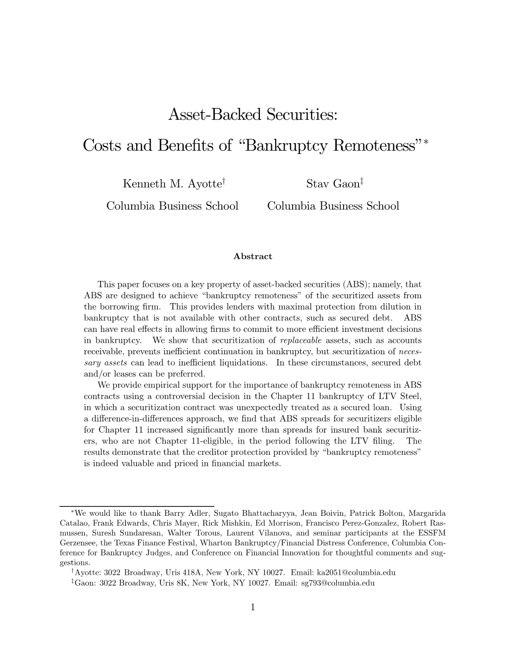 Asset-Backed Securities: Costs and Benefits of 