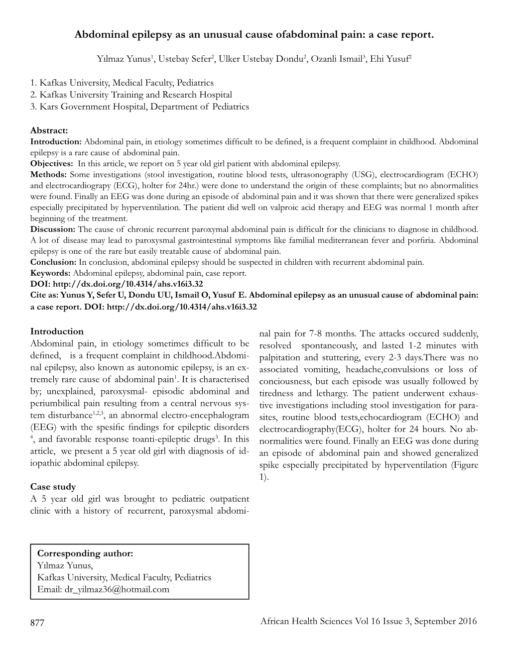 Abdominal Epilepsy As an Unusual Cause Ofabdominal Pain: a Case Report